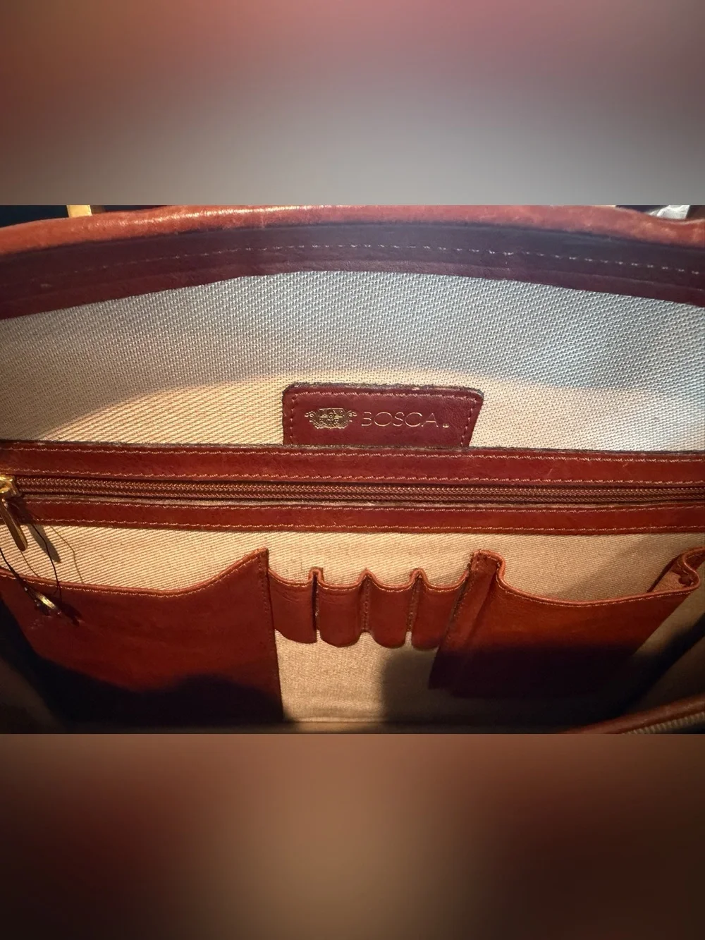 Bosca Leather Briefcase - Brown Classic Men’s Work Bag